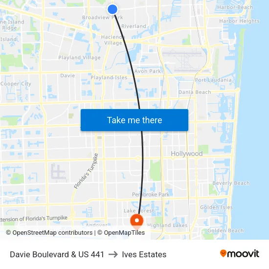 Davie Boulevard & US 441 to Ives Estates map