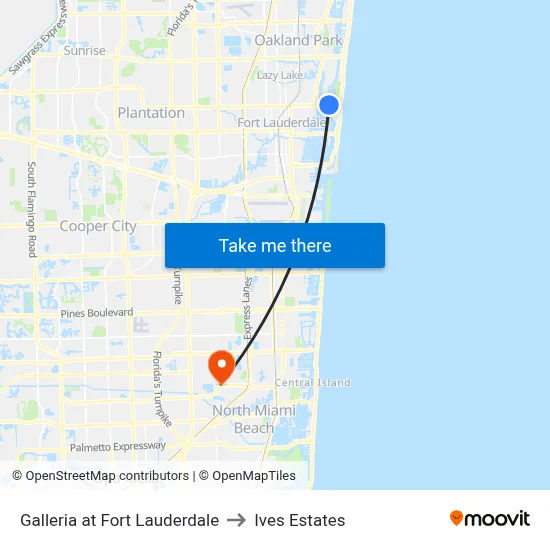 Galleria at Fort Lauderdale to Ives Estates map