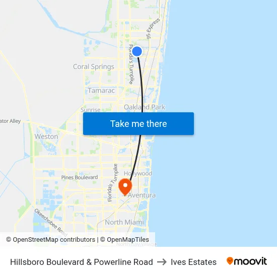 Hillsboro Boulevard & Powerline Road to Ives Estates map