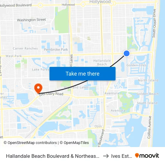 Hallandale Beach Boulevard & Northeast 14th Avenue to Ives Estates map