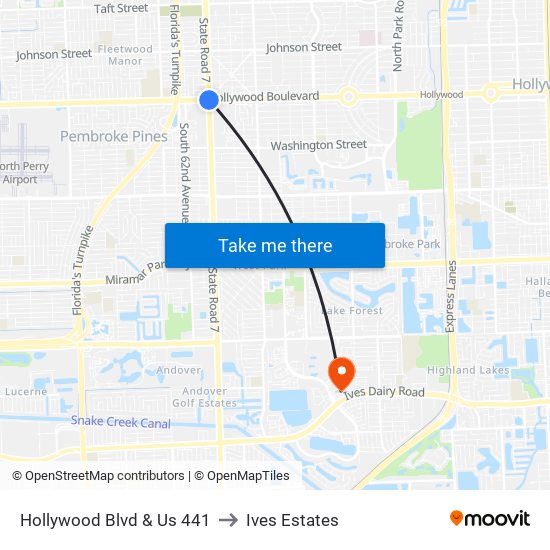 Hollywood Blvd & US 441 to Ives Estates map