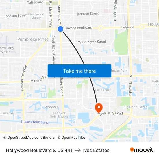 Hollywood Boulevard & US 441 to Ives Estates map