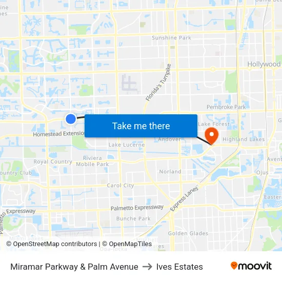 Miramar Parkway & Palm Avenue to Ives Estates map