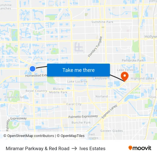 Miramar Parkway & Red Road to Ives Estates map