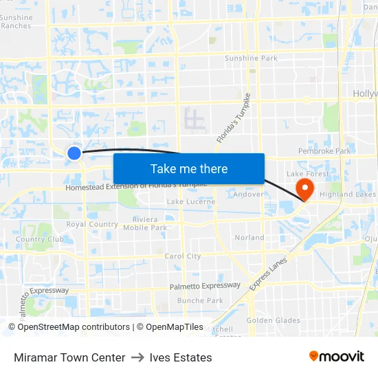 Miramar Town Center to Ives Estates map