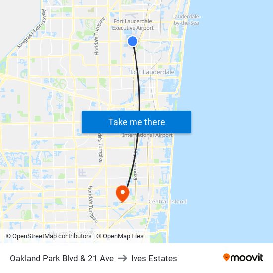 Oakland Park Blvd & 21 Ave to Ives Estates map