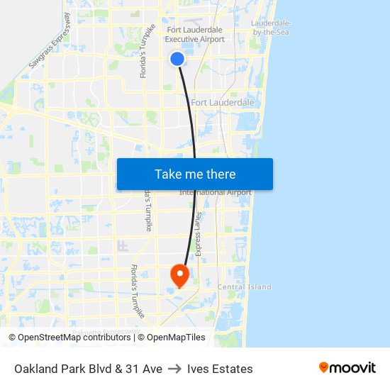 Oakland Park Blvd & 31 Ave to Ives Estates map