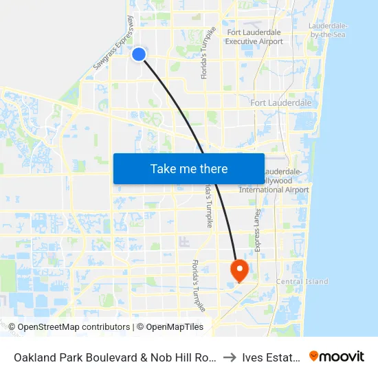 Oakland Park Boulevard & Nob Hill Road to Ives Estates map