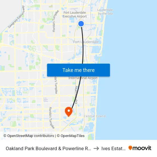 Oakland Park Boulevard & Powerline Road to Ives Estates map