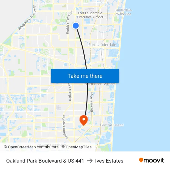 Oakland Park Boulevard & US 441 to Ives Estates map