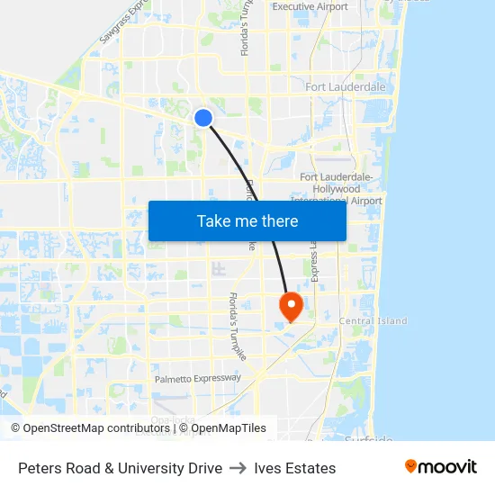 Peters Road & University Drive to Ives Estates map