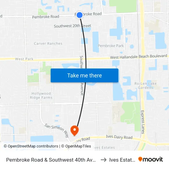 Pembroke Road & Southwest 40th Avenue to Ives Estates map