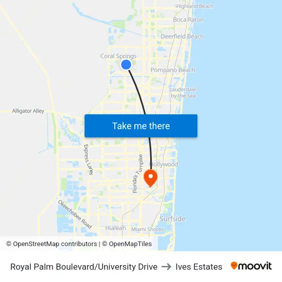 Royal Palm Boulevard/University Drive to Ives Estates map