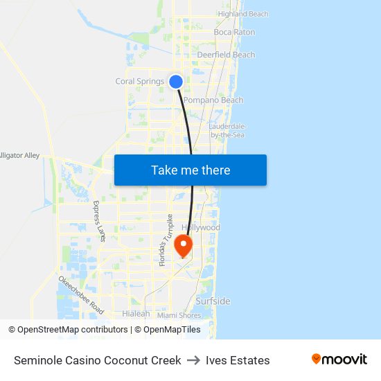 Seminole Casino Coconut Creek to Ives Estates map