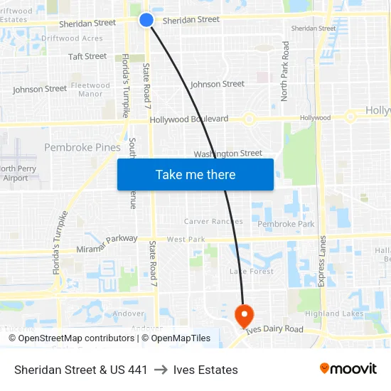 Sheridan Street & US 441 to Ives Estates map