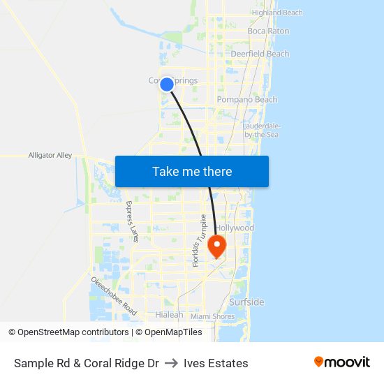 Sample Rd & Coral Ridge Dr to Ives Estates map