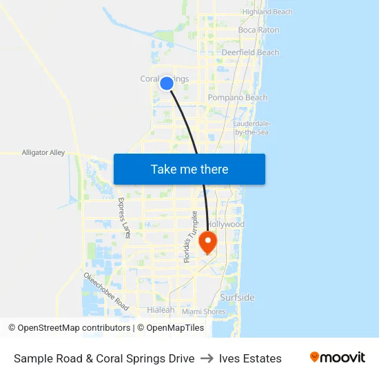 Sample Road & Coral Springs Drive to Ives Estates map