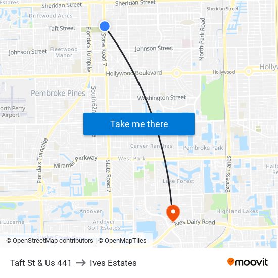 Taft St & Us 441 to Ives Estates map