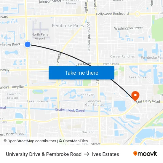 University Drive & Pembroke Road to Ives Estates map