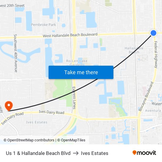 US 1 & Hallandale Beach Blvd to Ives Estates map