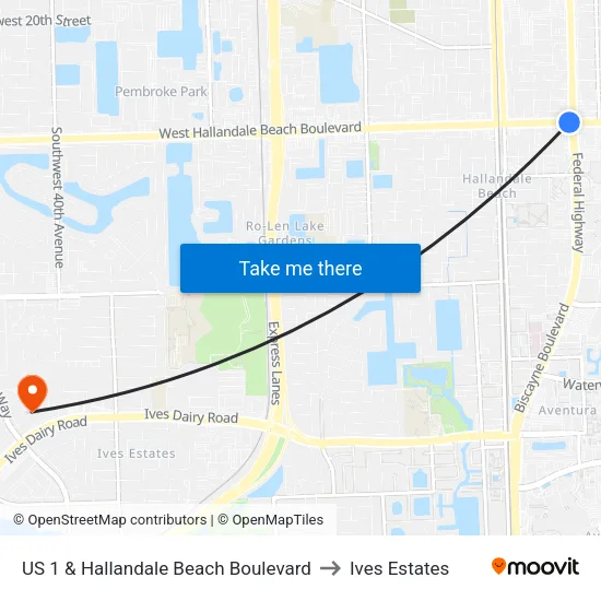 US 1 & Hallandale Beach Boulevard to Ives Estates map