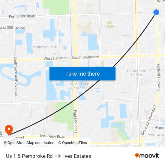 Us 1 & Pembroke Rd to Ives Estates map