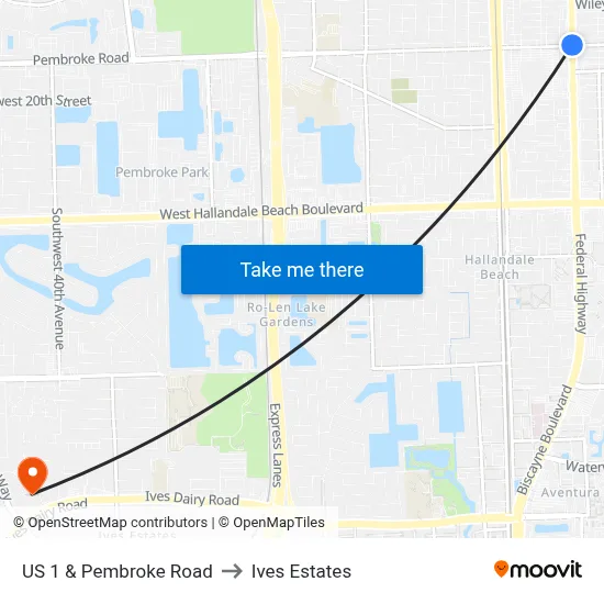 US 1 & Pembroke Road to Ives Estates map