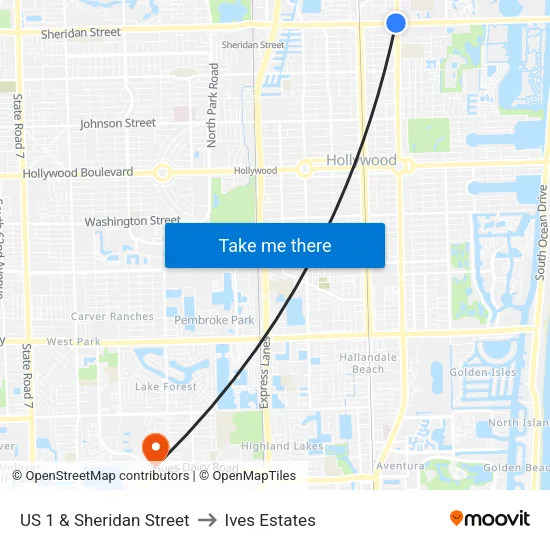 US 1 & Sheridan Street to Ives Estates map