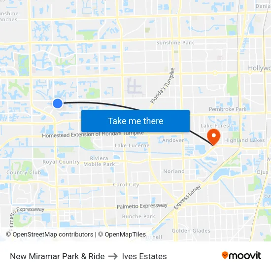 Miramar Park & Ride (Bay 1) to Ives Estates map