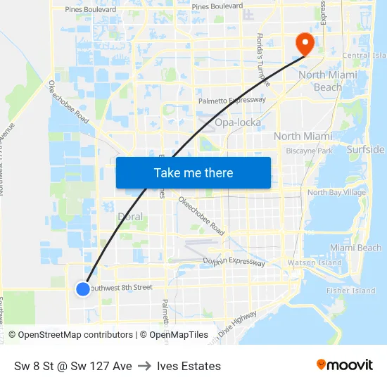 Sw 8 St @ Sw 127 Ave to Ives Estates map