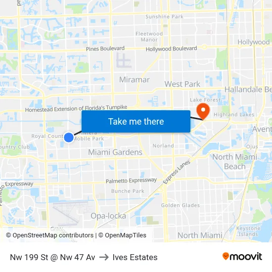 Nw 199 St @ Nw 47 Av to Ives Estates map