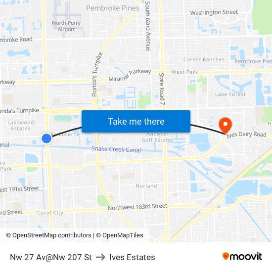 Nw 27 Av@Nw 207 St to Ives Estates map