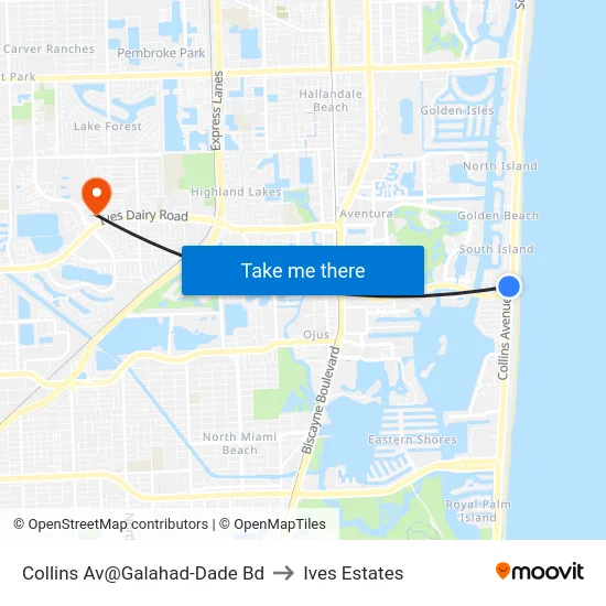 Collins Av@Galahad-Dade Bd to Ives Estates map