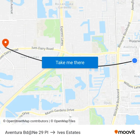 Aventura Bd@Ne 29 Pl to Ives Estates map
