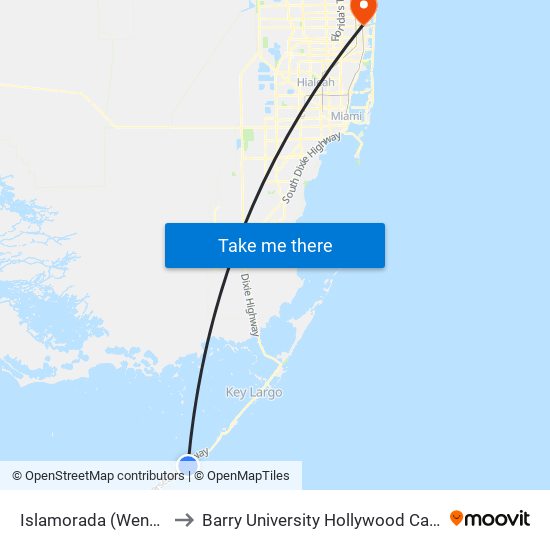 Islamorada (Burger King) to Barry University Hollywood Campus map