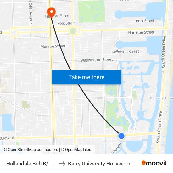 Hallandale Bch B/Layne B to Barry University Hollywood Campus map