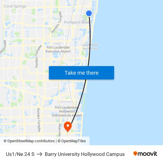 Us1/Ne 24 S to Barry University Hollywood Campus map
