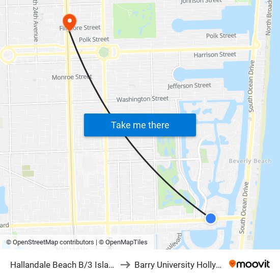 HALLANDALE BEACH B/3 ISLANDS B - (W-MART) to Barry University Hollywood Campus map