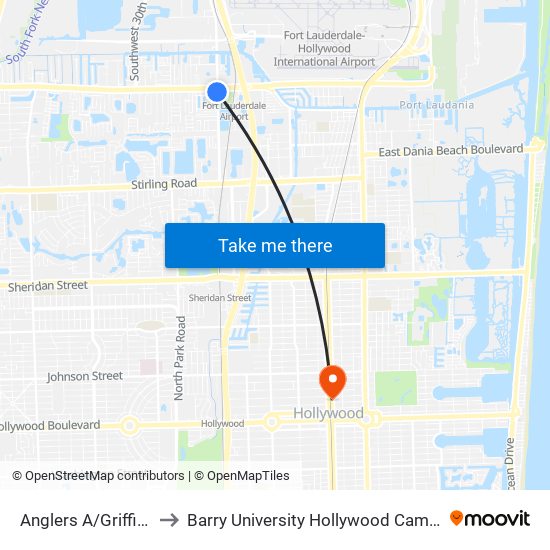 Anglers A/Griffin R to Barry University Hollywood Campus map