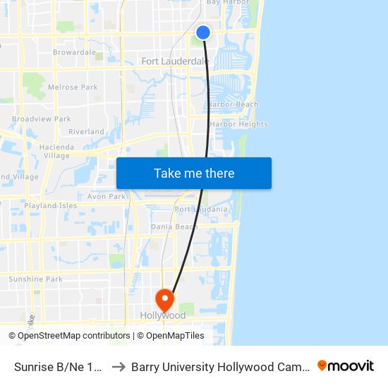 Sunrise B/Ne 14 A to Barry University Hollywood Campus map