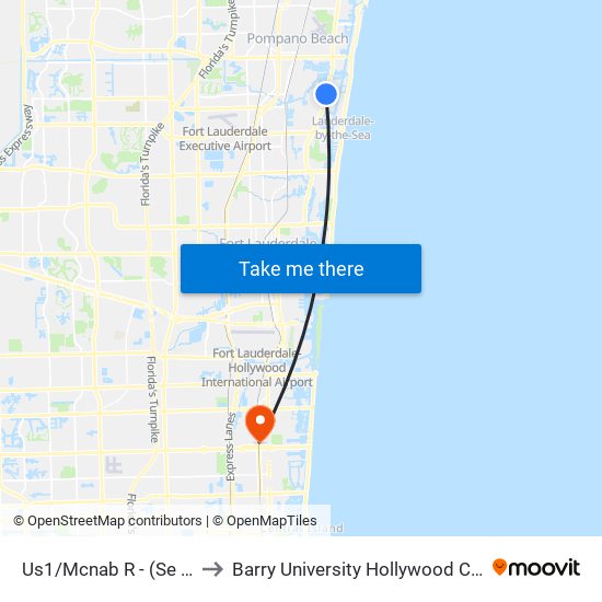 Us1/Mcnab R - (Se 15 S) to Barry University Hollywood Campus map