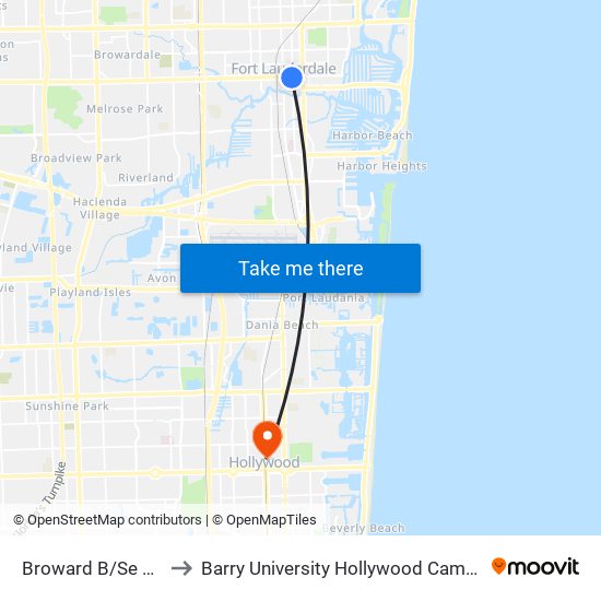 Broward B/Se 3 A to Barry University Hollywood Campus map