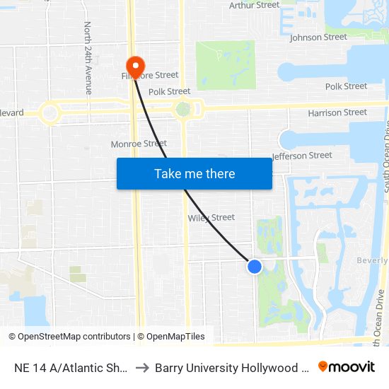 NE 14 A/Atlantic Shores B to Barry University Hollywood Campus map