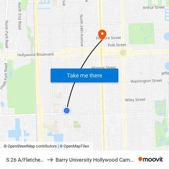 S 26 A/FLETCHER S to Barry University Hollywood Campus map