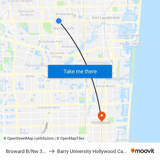 Broward B/Nw 38 W to Barry University Hollywood Campus map