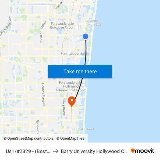 Us1/#2829 - (Best Buy) to Barry University Hollywood Campus map