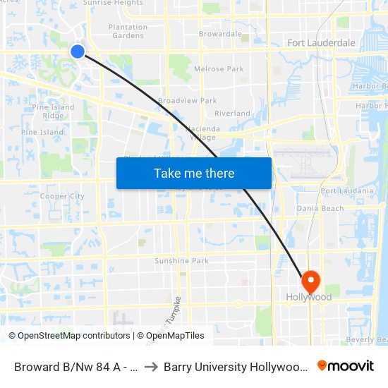 Broward B/Nw 84 A - (Library) to Barry University Hollywood Campus map