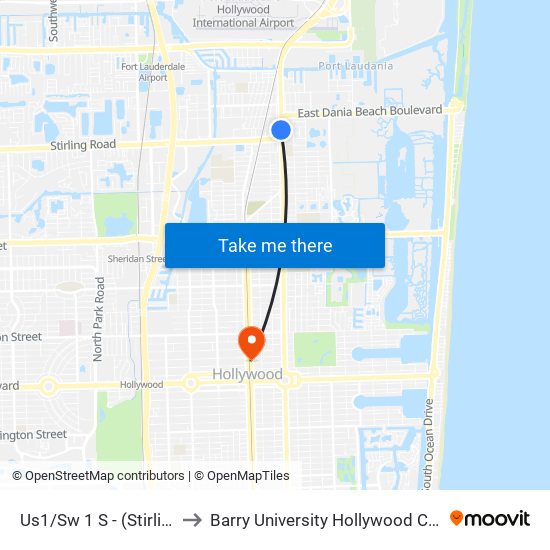 Us1/Sw 1 S - (Stirling R) to Barry University Hollywood Campus map