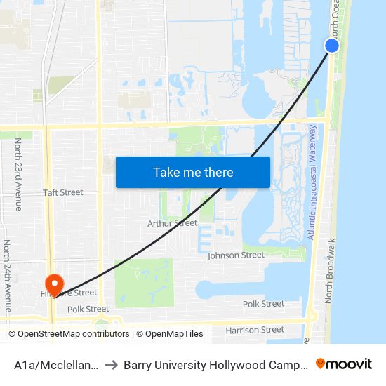 A1A/MCCLELLAN S to Barry University Hollywood Campus map