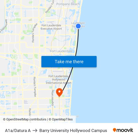 A1a/Datura A to Barry University Hollywood Campus map